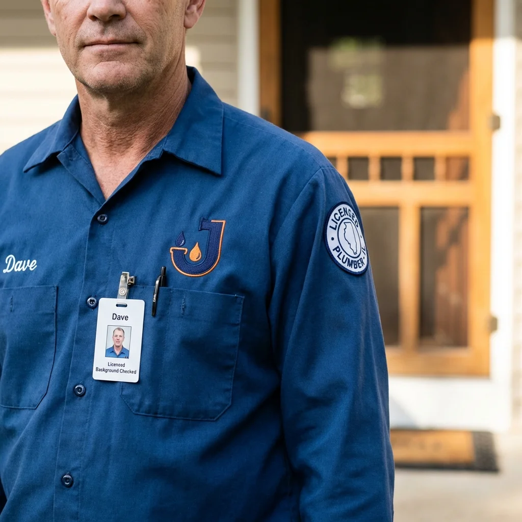 Licensed plumber showing ID badge in Waynesville, NC