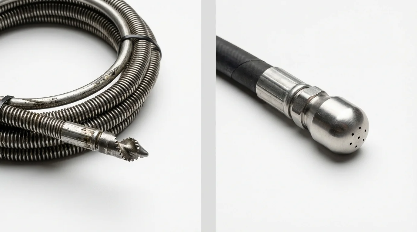 Drain snake cable and hydro jetting nozzle used for drain cleaning in Waynesville, NC